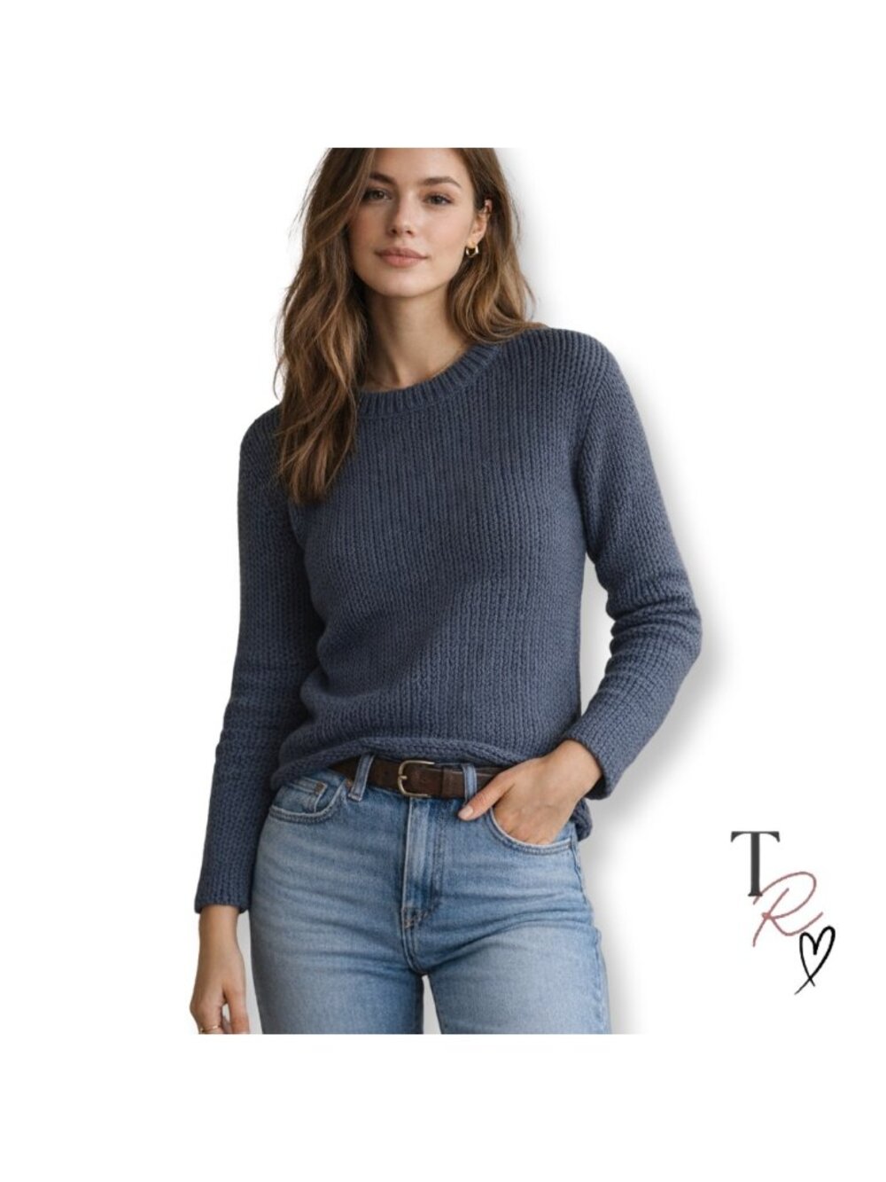 J.Crew Cotton Chunky Knit Fitted Crewneck Sweater Slate Blue Gray Size Small